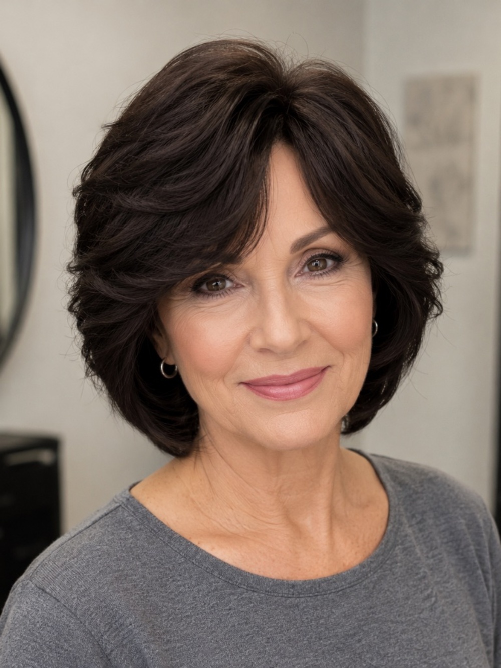 Human hair dark brown short shoulder length wig